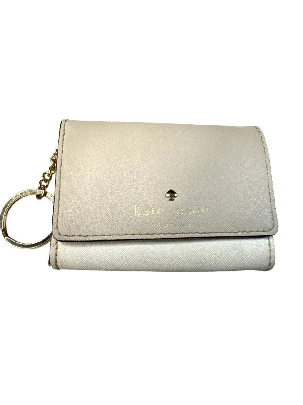 Kate Spade Beige Saffiano Leather Card Holder Wallet With Polka Dot Lining